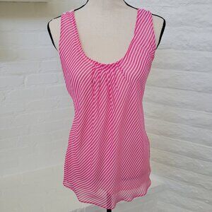 New York & Company Tank Top Womens Small Pink White Stripe Sleeve Cami Shirt